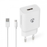 NEDIS USB-s fali töltő | 1x 2.4 A A | Kimenő csatlakozók száma: 1 | USB-A | USB Type-C™ (Lengő) Kábel | 1.00 m | 12 W | Single Voltage Output