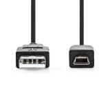 NEDIS USB2.0 - Mini USB 5 tűs kábel 2.0m, fekete
