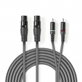Nedis XLR 3-Pin Aljzat x2, RCA Dugasz x2, PVC, nikkelezett, szimmetrikus audió kábel, 1.5m, sötét szürke (COTH15230GY15) (COTH15230GY15)