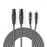 Nedis XLR 3-Pin Aljzat x2, RCA Dugasz x2, PVC, nikkelezett, szimmetrikus audió kábel, 3m, sötét  szürke (COTH15230GY30) (COTH15230GY30) - Audió kábel
