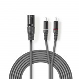 Nedis XLR 3-Tűs Dugasz, RCA Dugasz x2, PVC, nikkelezett, szimmetrikus audió kábel, 1.5m, sötét szürke (COTH15200GY15) - Audió kábel