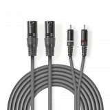 Nedis XLR 3-tűs Dugasz x2, RCA Dugasz x2, PVC, nikkelezett,szimmetrikus audió kábel, 1.5m, sötét szürke (COTH15210GY15) (COTH15210GY15) - Audió kábel