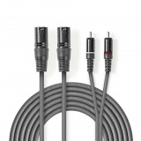 Nedis XLR 3-tűs Dugasz x2, RCA Dugasz x2, PVC, nikkelezett, szimmetrikus audió kábel, 3m, sötét szürke (COTH15210GY30) (COTH15210GY30)