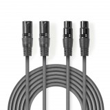 Nedis XLR 3-tűs Dugasz x2, XLR 3-Pin Aljzat x2, PVC, nikkelezett, szimmetrikus audió kábel, 1.5m, sötét szürke (COTH15030GY15) (COTH15030GY15)
