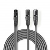 Nedis XLR 3-tűs Dugasz x2, XLR 3-Tűs Aljzat, PVC, nikkelezett, szimmetrikus audió kábel, 1.5m, sötét szürke (COTH15020GY15) (COTH15020GY15) - Audió kábel
