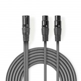 Nedis XLR 3-Tűs Dugasz, XLR 3-Pin Aljzat x2, PVC, nikkelezett, szimmetrikus audió kábel 1.5m, sötét szürke (COTH15025GY15) (COTH15025GY15) - Audió kábel