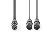 Nedis XLR audio kábel (szimmetrikus, félprofi, XLR 3 tűs aljzat, 2x XLR 3 tűs dugó, 1,5 m, sötétszürke)