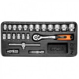 Neo dugókulcskészlet 3/8", 22db, 6-24mm, műhelykocsitálcával