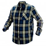 NEO TOOLS Flanel munkaing, kék-oliva-fekete, 100% pamut, S 81-541-S