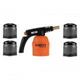 NEO TOOLS Gázforrasztó, perzselő, gázégő 4db tartállyal, 190g, szelepes tartállyal 20-045