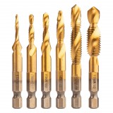 NEO TOOLS Gépi menetfúró készlet, 2az1ben előfúró éllel, HSS-Titán, M3-M10, 6db, hatszög szárral 08-959