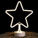 Neonfényű Csillag Ablakdísz-Meleg Fehér-Vezeték Nélküli-31 cm