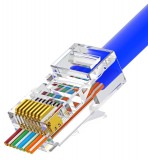 Nestron UTP RJ45 csatlakozó; Cat5e; átfűzhető; fali és patch kábelekhez; 100 db/csomag NPN-RJ45-1C5PTU-PC100