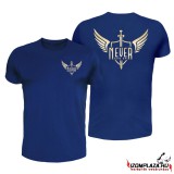 Never give up dupla mintás póló - kék