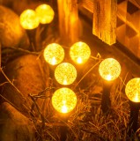 NEW ENERGY Napelemes dekor gömb lámpa 4 méter 10 gömb meleg fehér földbe szúrható kültéri világítás kerti szolár világítás