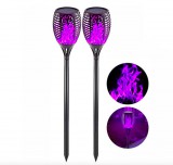 NEW ENERGY Napelemes lánghatású lámpa 2 db lila LED kerti fáklya kerti dekor világítás