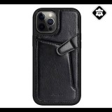 NILLKIN AOGE műanyag telefonvédő (valódi bőr hátlap, mikrofiber plüss belső, bankkártya tartó) FEKETE [Apple iPhone 12 Pro Max] (5996591015903) - Telefontok