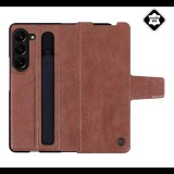 Nillkin AOGE műanyag telefonvédő (valódi bőr hátlap, mikrofiber plüss belső, ceruza tartó) BARNA Samsung Galaxy Z Fold5 5G (SM-F946) (GP-147039) (GP-147039)