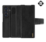 NILLKIN AOGE műanyag telefonvédő (valódi bőr hátlap, mikrofiber plüss belső, ceruza tartó) FEKETE Samsung Galaxy Z Fold7 (SM-F966)