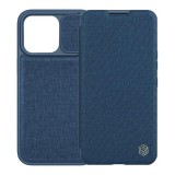NILLKIN Apple iPhone 14 Pro qin pro tok álló, szövet hatású (flip, bankkártya tartó, kamera védelem) sötétkék