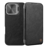 Nillkin Apple iPhone 16 qin prop tok álló, bőr hatású (flip, oldalra nyíló, kártyazseb, kameravédő, kitámasztó) fekete