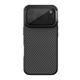 Nillkin Apple iPhone 17 Pro carboprop szilikon védő (ütésálló, aramid bevonat, kitámasztó, magsafe, karbon minta) fekete