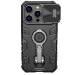 NILLKIN CAMSHIELD ARMOR PRO defender műanyag telefonvédő (szilikon belső, közepesen ütésálló, telefontartó gyűrű) FEKETE Apple iPhone 14 Pro Max
