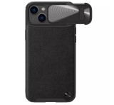 NILLKIN CAMSHIELD LEATHER műanyag telefonvédő (közepesen ütésálló, ECO bőr hatású hátlap, kamera védelem) FEKETE Apple iPhone 14 Plus