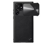NILLKIN CAMSHIELD LEATHER műanyag telefonvédő (közepesen ütésálló, ECO bőr hatású hátlap, kamera védelem) FEKETE Samsung Galaxy S22 Ultra 5G (SM-S908)