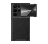NILLKIN CAMSHIELD LEATHER műanyag telefonvédő (közepesen ütésálló, ECO bőr hatású hátlap, kamera védelem) FEKETE Samsung Galaxy S23 Ultra (SM-S918)