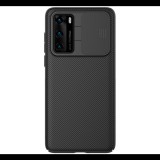 NILLKIN CAMSHIELD műanyag telefonvédő (szilikon keret, közepesen ütésálló, kamera védelem, csíkos) FEKETE [Huawei P40] (5996457953561)