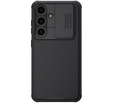 NILLKIN CAMSHIELD PRO műanyag telefonvédő (szilikon keret, ütésállóság, kameravédő, csíkos) FEKETE Samsung Galaxy S24 (SM-S921)