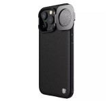 NILLKIN CAMSHIELD PROP LEATHER műanyag telefonvédő (ütésállóság, bőr hatású hátlap, kameravédő, kitámasztó) FEKETE Apple iPhone 15 Pro Max