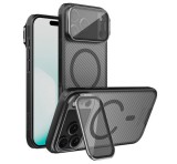 NILLKIN CAMSHIELD PROP MAGNETIC szilikon telefonvédő (ütésállóság, kameravédő, kitámasztó, csíkos) FEKETE Apple iPhone 17 Pro Max