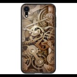 NILLKIN GEAR telefonvédő szilikon keret (BUMPER, közepesen ütésálló, edzett üveg hátlap, fogaskerék minta) BARNA [Apple iPhone XR 6.1] (5996457799763)