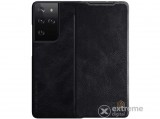 Nillkin QIN álló, bőr hatású flip tok Samsung Galaxy S21 Ultra (SM-G998) 5G készülékhez, fekete