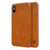 Nillkin QIN Apple iPhone XS 5.8 tok álló (Flip, oldalra nyíló, bankkártya tartó) barna