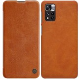Nillkin Qin Case Cover For Xiaomi Redmi Note 11 Pro+ (China) / Redmi Note 11 Pro (China) / Mi11i HyperCharge Camera Protector Holster Cover Flip Case Brown