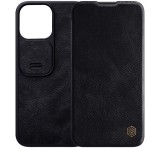 NILLKIN QIN PRO tok álló, bőr hatású (FLIP, oldalra nyíló, bankkártya tartó, kamera védelem) FEKETE Apple iPhone 14 Plus