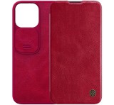 NILLKIN QIN PRO tok álló, bőr hatású (FLIP, oldalra nyíló, bankkártya tartó, kamera védelem) PIROS Apple iPhone 14 Pro