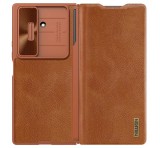 NILLKIN QIN PRO tok álló, bőr hatású (FLIP, oldalra nyíló, kártyazseb, kameravédő, érintő ceruza) BARNA Samsung Galaxy Z Fold7 (SM-F966)