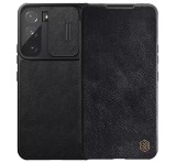 NILLKIN QIN PRO tok álló, finom bőr hatású (FLIP, oldalra nyíló, bankkártya tartó, kamera védelem) FEKETE Samsung Galaxy S22 Plus 5G (SM-S906)