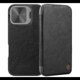 Nillkin QIN PROP tok álló, bőr hatású (FLIP, oldalra nyíló, kártyazseb, kameravédő, kitámasztó) FEKETE Apple iPhone 16 (GP-163216) (GP-163216)
