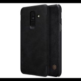 NILLKIN QIN tok álló, bőr hatású (FLIP, oldalra nyíló, bankkártya tartó) FEKETE [Samsung Galaxy A6+ (2018) SM-A605F] (5996457768615)