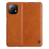 NILLKIN QIN Xiaomi Mi 11 5G tok álló, bőr hatású (Flip, oldalra nyíló, bankkártya tartó) barna