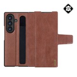 Nillkin Samsung Galaxy Z Fold7 (SM-F966) aoge  védő (valódi bőr hátlap, mikrofiber plüss belső, ceruza tartó) sötétbarna