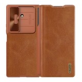 Nillkin Samsung Galaxy Z Fold7 (SM-F966) qin pro tok álló, bőr hatás (flip, kártyazseb, kameravédő, érintő ceruza) barna