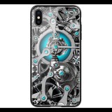 NILLKIN SPACETIME telefonvédő szilikon keret (BUMPER, közepesen ütésálló, edzett üveg hátlap, fogaskerék minta) FEKETE [Apple iPhone XS Max 6.5] (5996457799978)