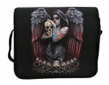 Nő koponyákkal, szárnnyal, gyöngyvászon oldaltáska, válltáska
