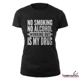 No smoking no alcohol, working out is my drug - Női fekete póló